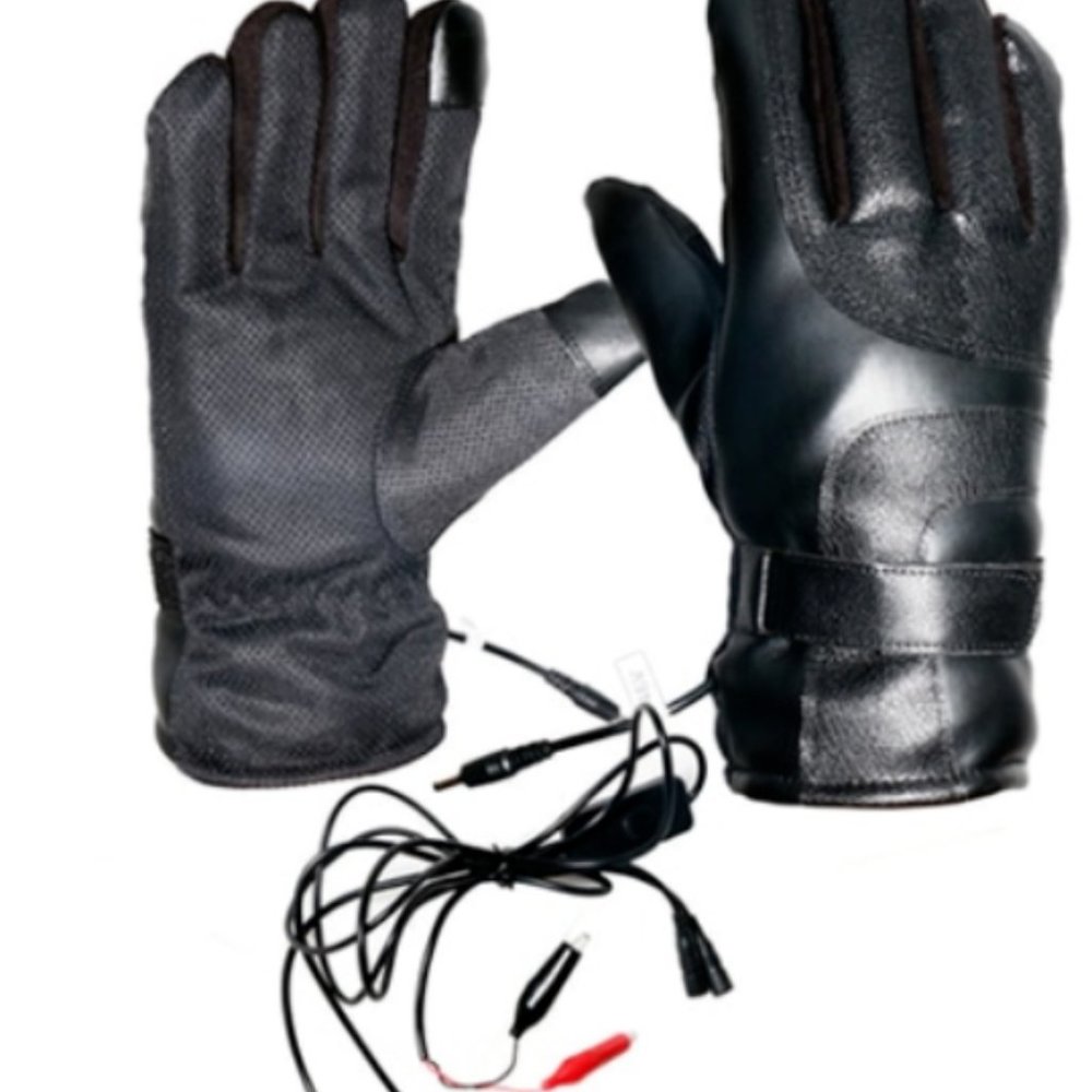 12V Motorcycle Riding Heated Waterproof Gloves With +/- Battery Clips